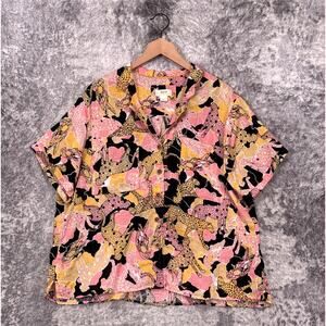 Maeve Surf Shirt XL Womens Anthropologie Linen Animal Print Camp Collar Top